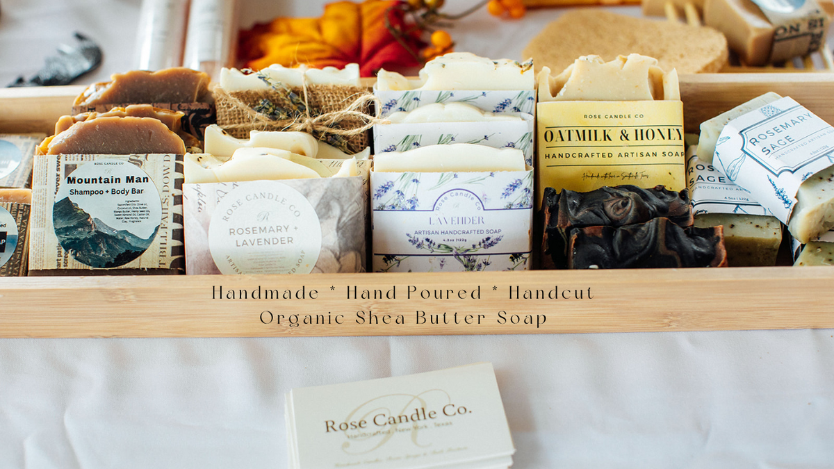 rows of handmade soap in a box